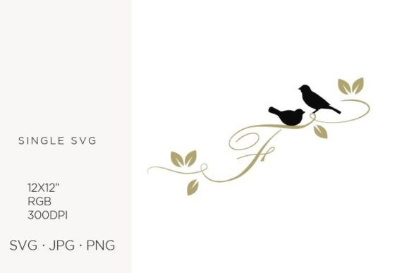 Birds on a Branch Golden Letter F: A Versatile Design Element for Creators