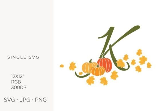 K Letter, Autumn Leaves and Pumpkin Vector Art